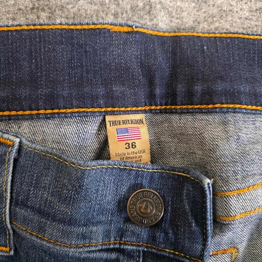 True‎ Religion Rocco Jeans Mens 36X33 Blue Denim Relaxed Skinny Button Fly USA